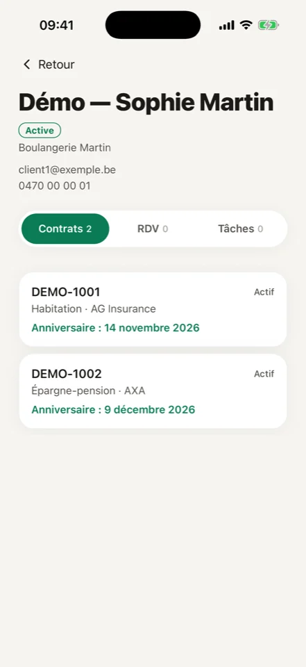 L’application mobile AssurX — La fiche client